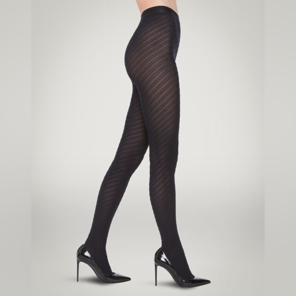 WOLFORD 14939 3D GEOMETRIC TIGHTS TEXTURED STRIPES 80 DEN BLACK SIZE SMALL NWT